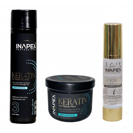 Inapex Professional KERATIN HAIR REPAIR SHAMPOO , MASK & SERUM Hair Care Combo Kit Inapex Professional KERATIN HAIR REPAIR SHAMPOO , MASK & SERUM Hair Care Combo Kit