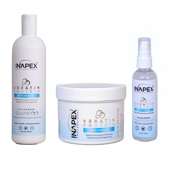 INAPEX Professional Keratin Shampoo & Mask 500Ml Each and Serum 100ml Combo Set INAPEX Professional Keratin Shampoo & Mask 500Ml Each and Serum 100ml Combo Set
